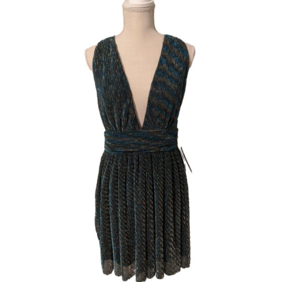 ailey gold and teal blue skater dress